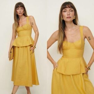 Reformation Mustard Peplum Midi Skirt Set